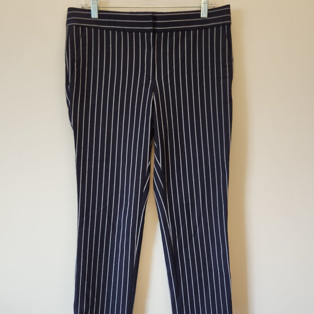 Ann Taylor Devin Fit Pants Women Straight Leg Stripe Work Navy Mid Rise Size 6